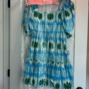 Oliphant Blue & Green Short Tiered Cotton Dress